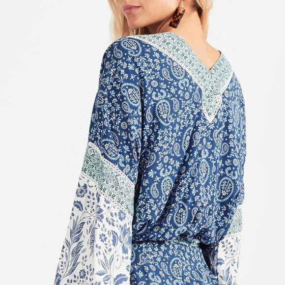 TIGERLILY Cameli Blue Patchwork Paisley Long Sleeve Blouse - Picture 6 of 12